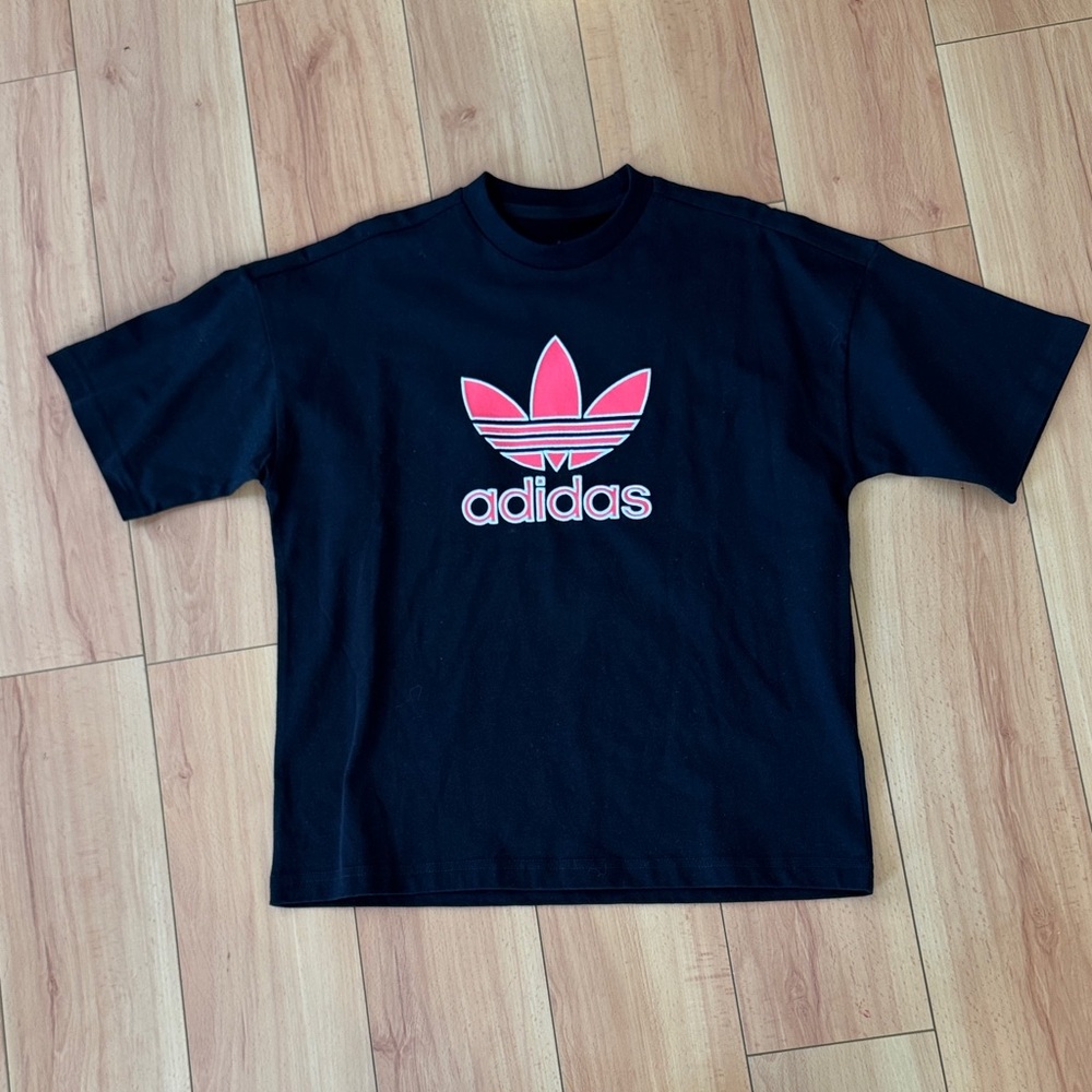Adidas Kids Black Tee with Pink Logo